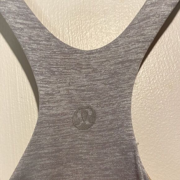 Lululemon- “Venus” Light Grey Racerback Sheer Bottom Built in Bra Top- Size S - Picture 4 of 6